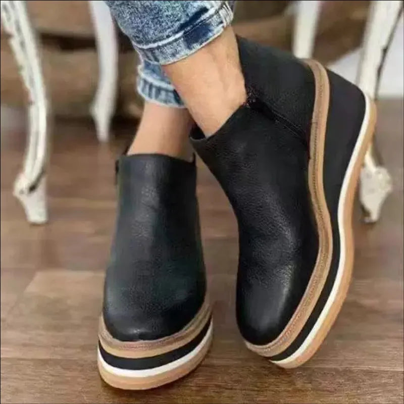 Women's Black Ankle Boots with Heel and Zipper Closure