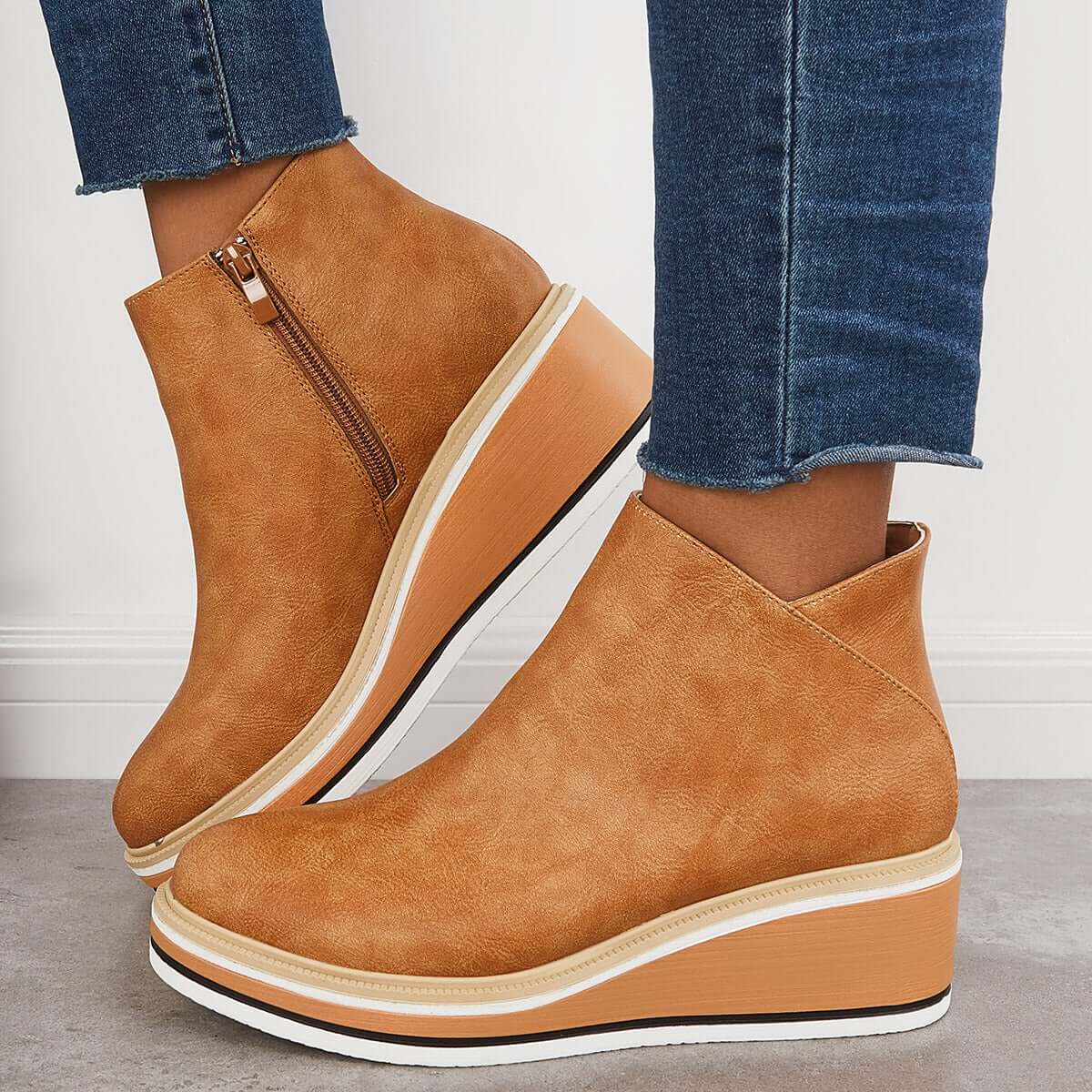 Women's Black Ankle Boots with Heel and Zipper Closure