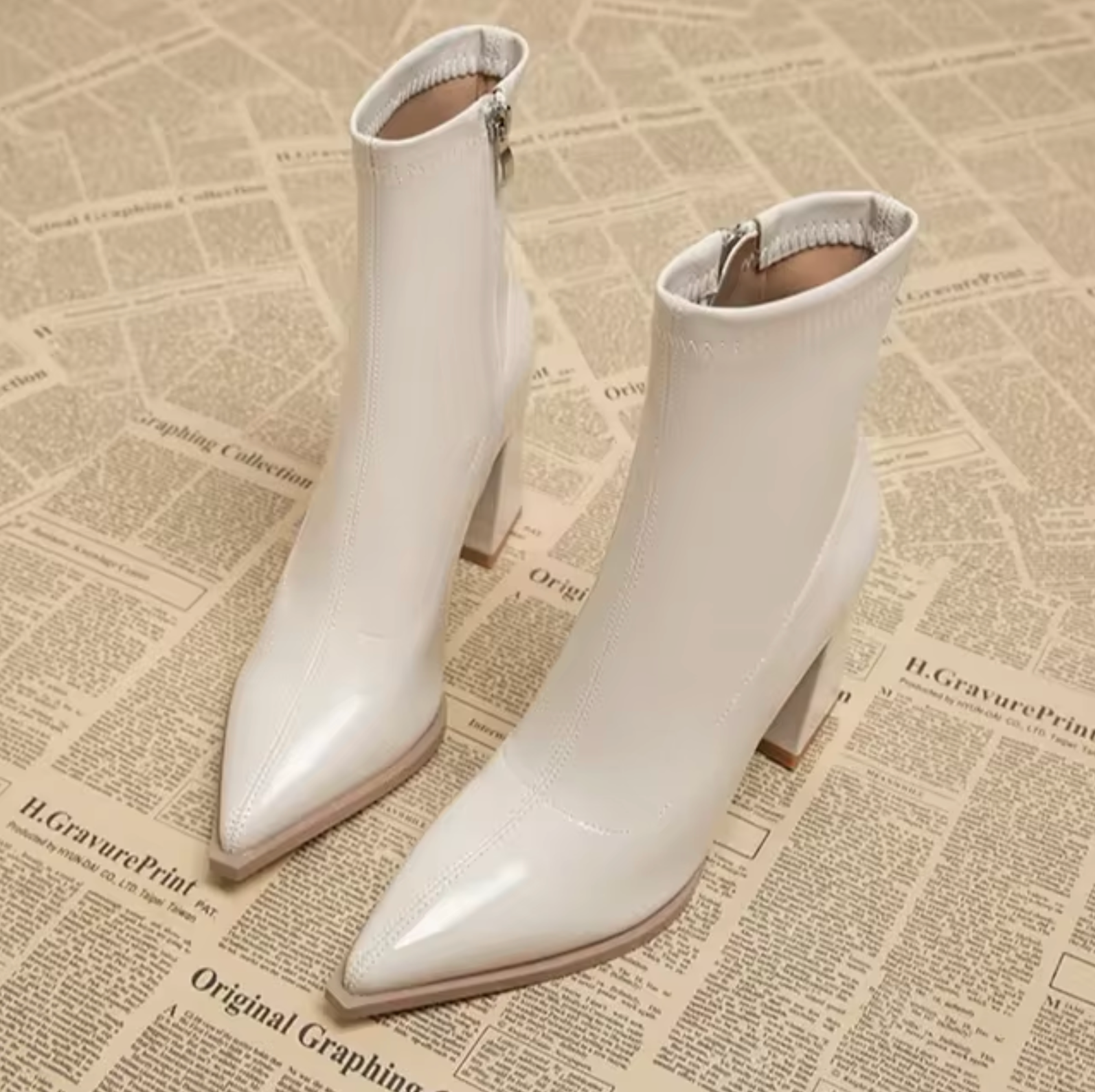 Women's Glossy Faux Leather Ankle Boots with Heel