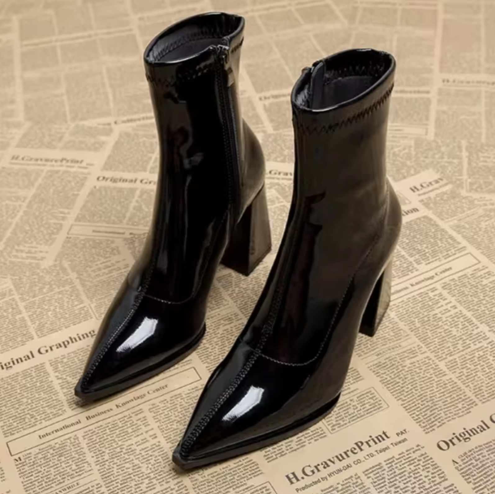 Women's Glossy Faux Leather Ankle Boots with Heel