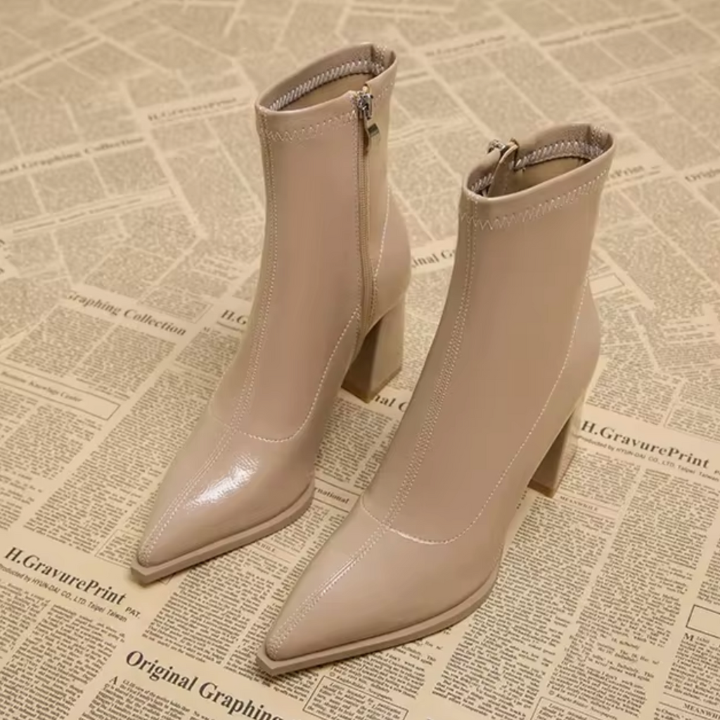 Women's Glossy Faux Leather Ankle Boots with Heel