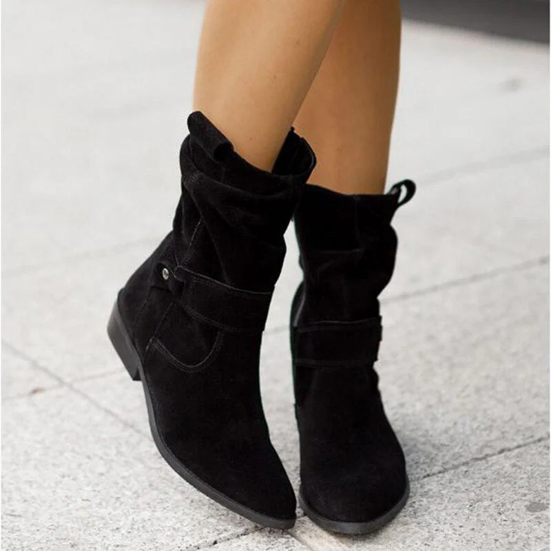 Women's Suede-Look Ankle Boots with Slouchy Shaft