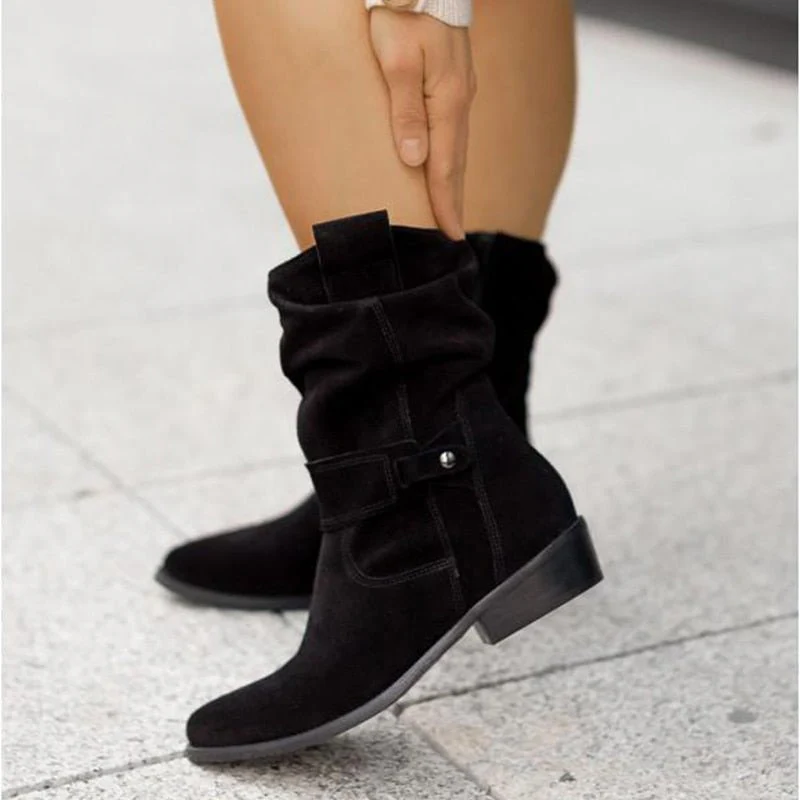 Women's Suede-Look Ankle Boots with Slouchy Shaft