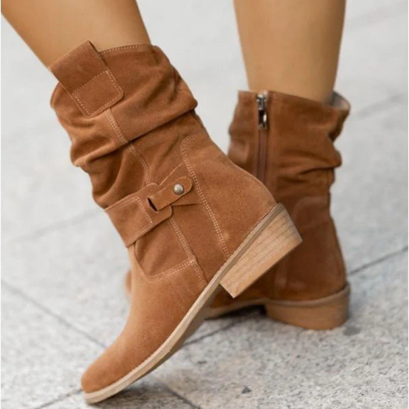 Women's Suede-Look Ankle Boots with Slouchy Shaft