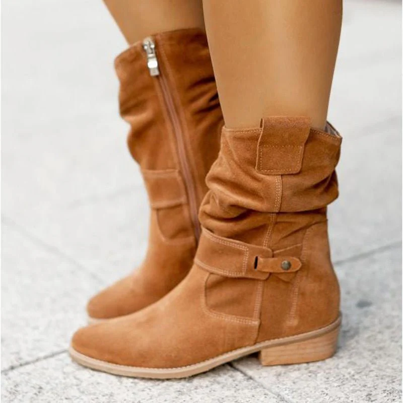 Women's Suede-Look Ankle Boots with Slouchy Shaft
