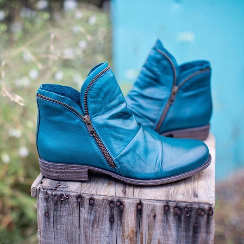 Women's Ankle Boots with Side Zipper and Block Heel