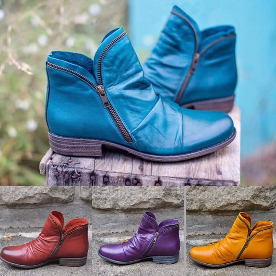 Women's Ankle Boots with Side Zipper and Block Heel