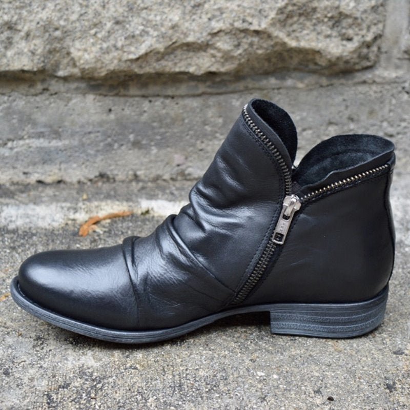 Women's Ankle Boots with Side Zipper and Block Heel