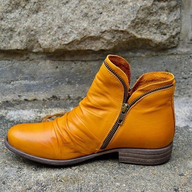 Women's Ankle Boots with Side Zipper and Block Heel