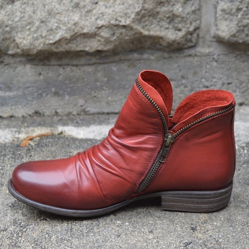 Women's Ankle Boots with Side Zipper and Block Heel