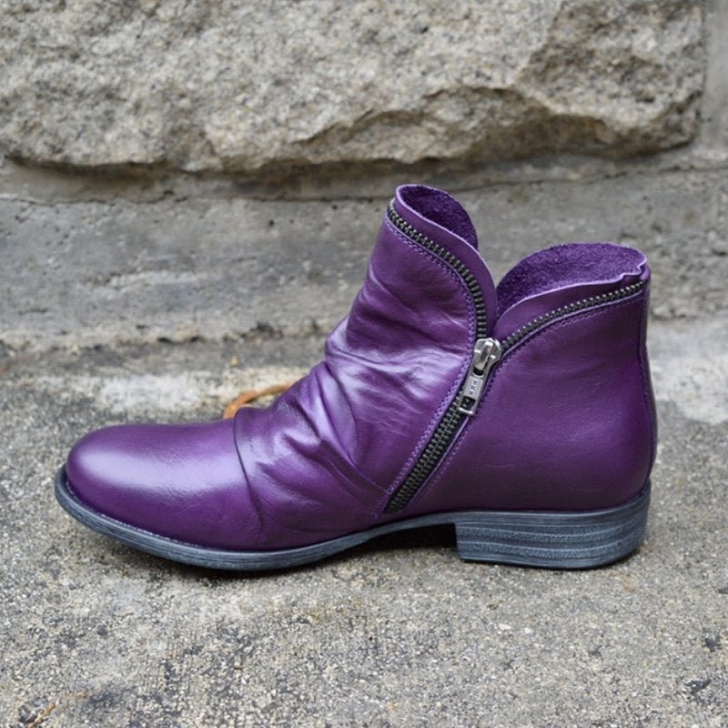 Women's Ankle Boots with Side Zipper and Block Heel