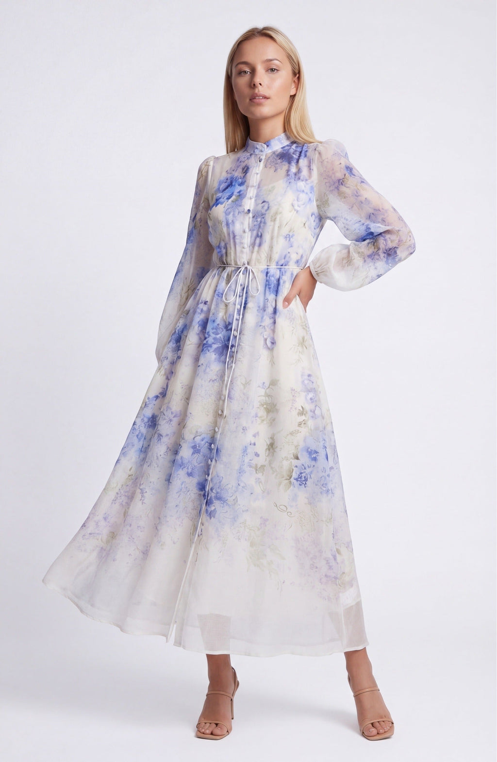 Laure Women’s Maxi Dress | Blue Floral Print | Elegant Long Dress