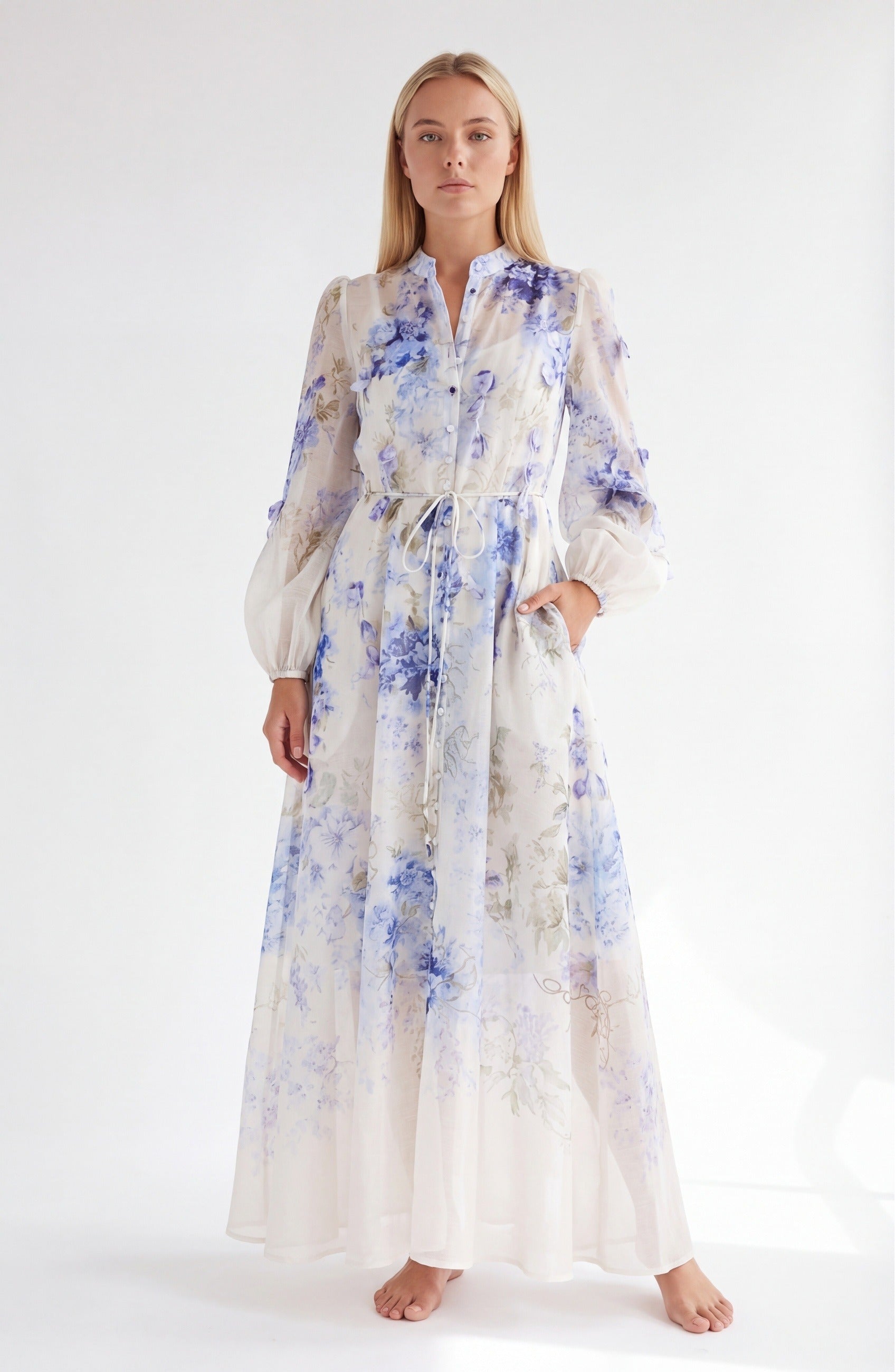 Laure Women’s Maxi Dress | Blue Floral Print | Elegant Long Dress