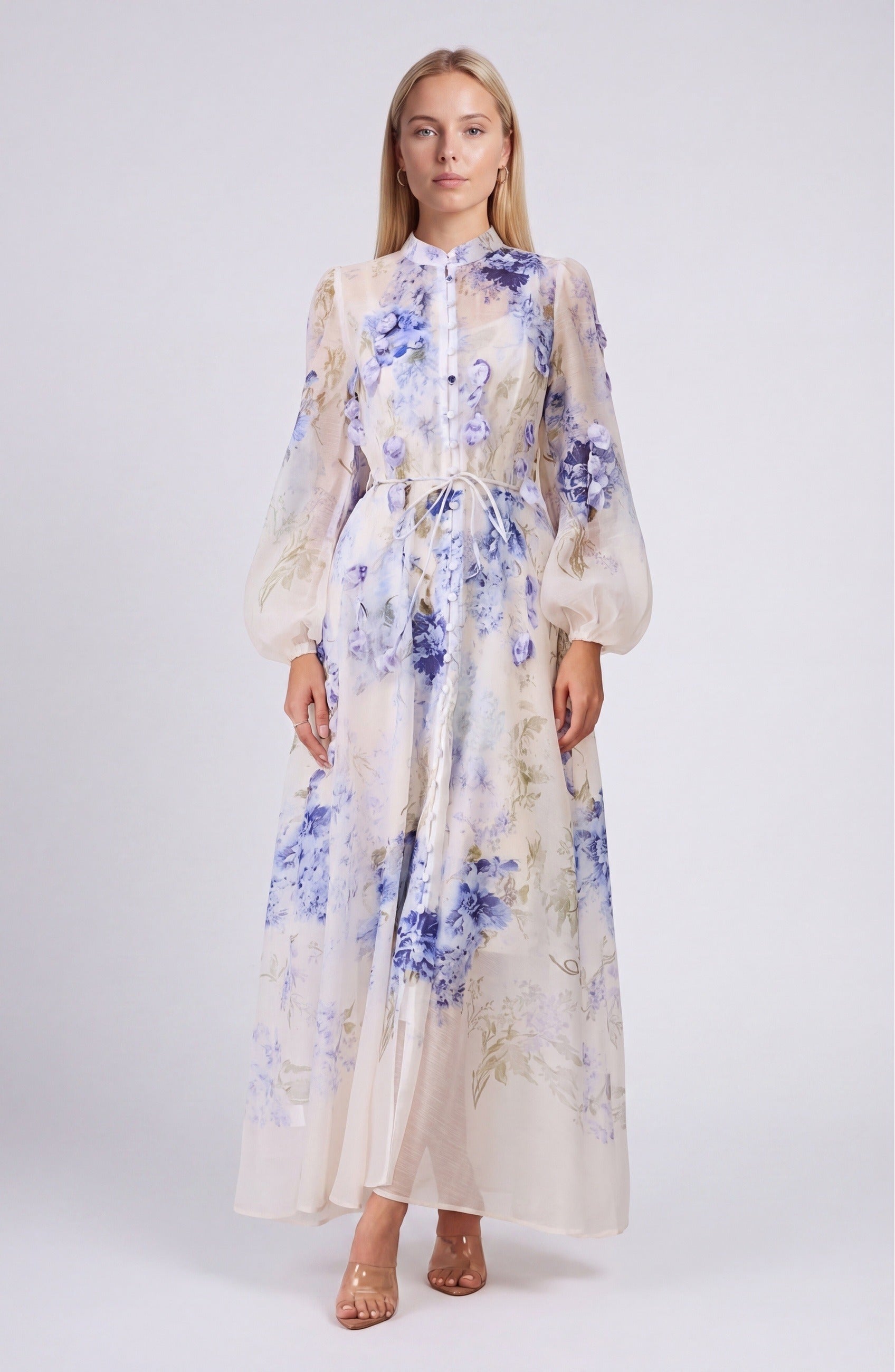 Laure Women’s Maxi Dress | Blue Floral Print | Elegant Long Dress