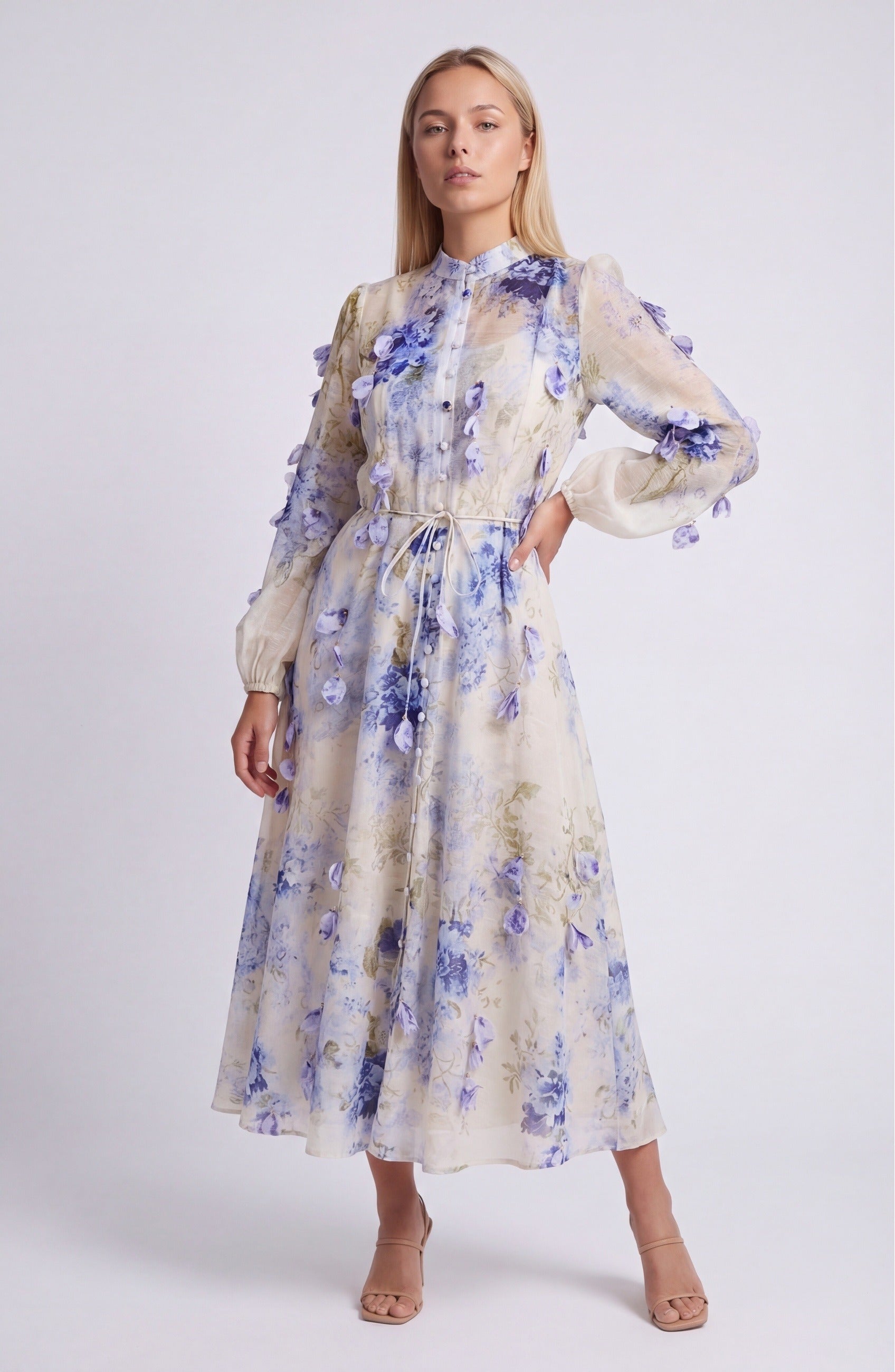 Laure Women’s Maxi Dress | Blue Floral Print | Elegant Long Dress
