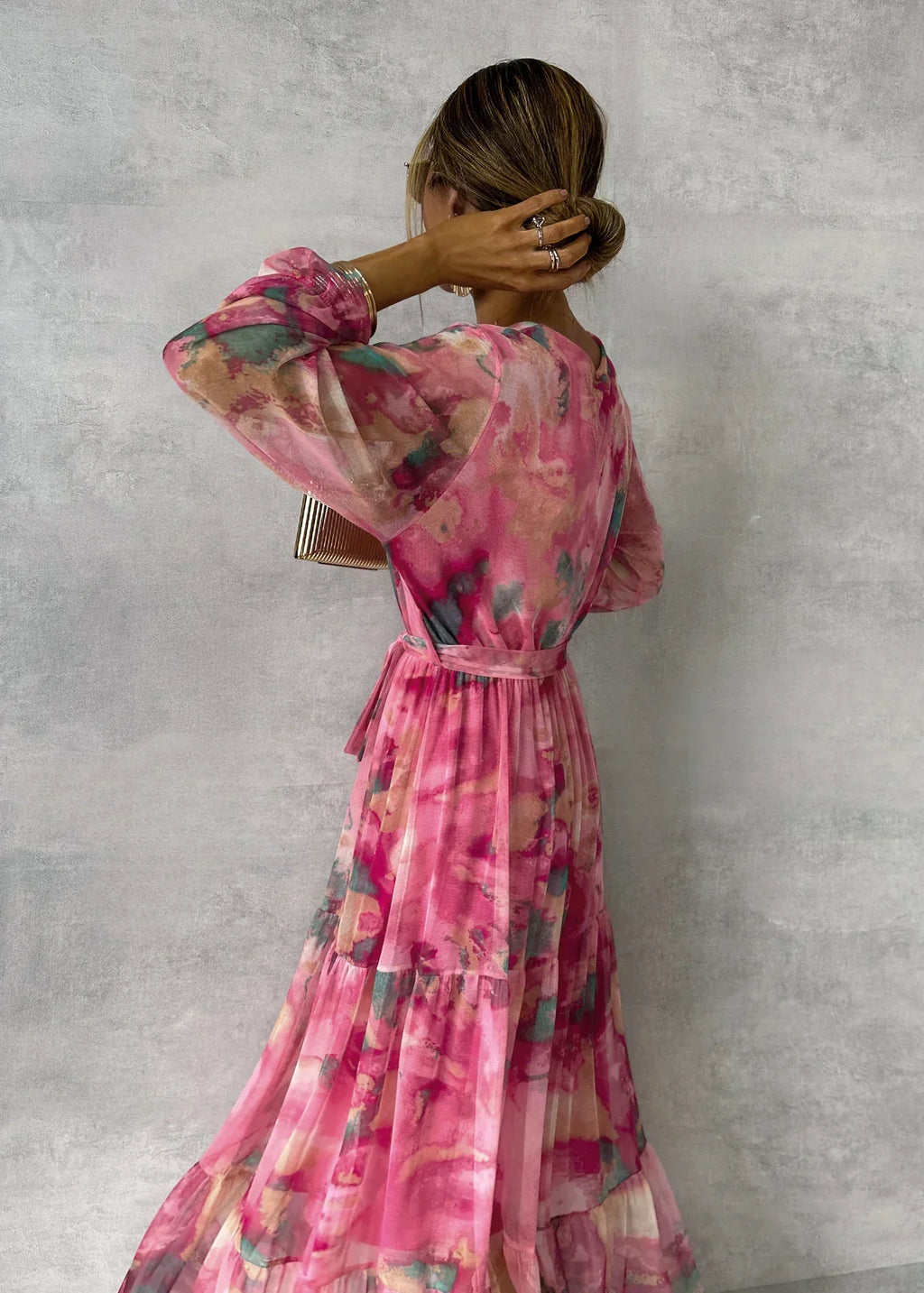 Elara | Elegant Women’s Maxi Wrap Dress with Floral Print and Long Sleeves