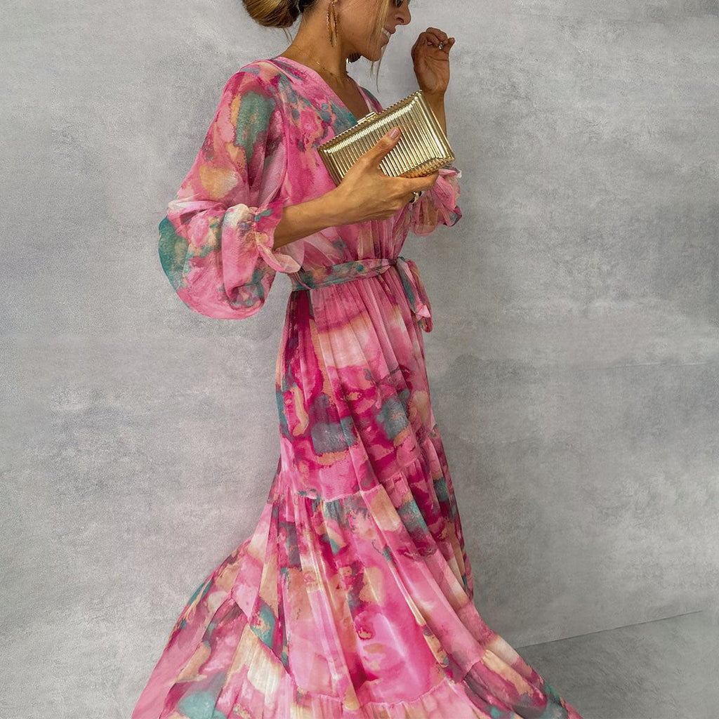 Elara | Elegant Women’s Maxi Wrap Dress with Floral Print and Long Sleeves