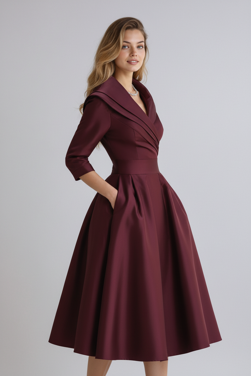 Elegant midi dress with wrap detail and flared skirt