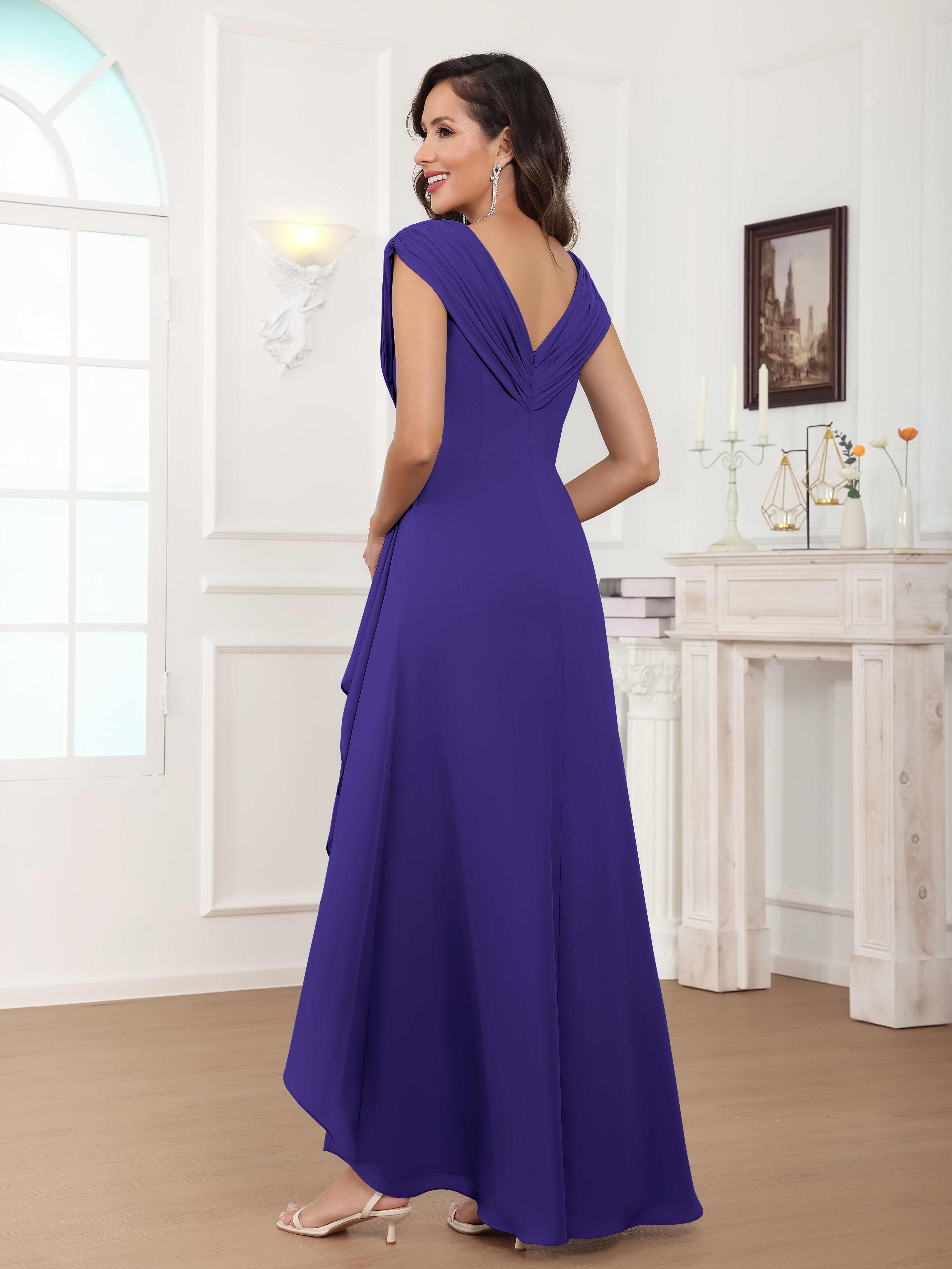 Women's A-Line Beaded Pleated Long Chiffon Mother Of The Bride Dress
