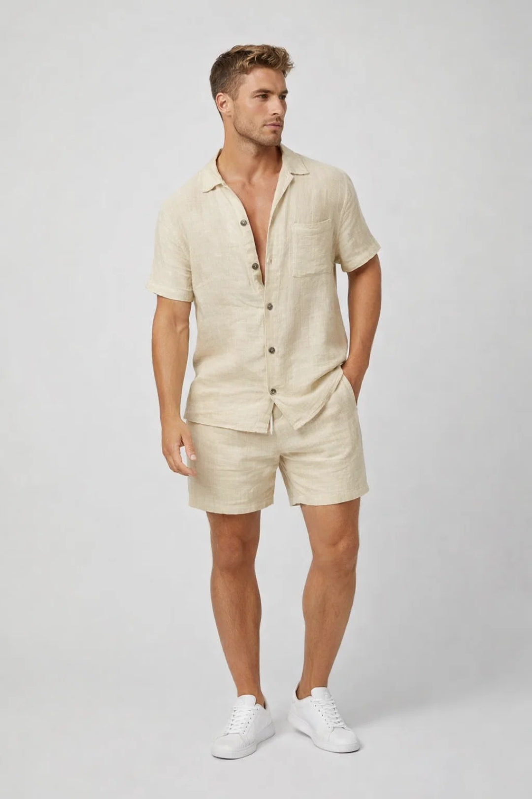 Men’s Set – Matching Cuban Collar Shirt and Shorts | Summer