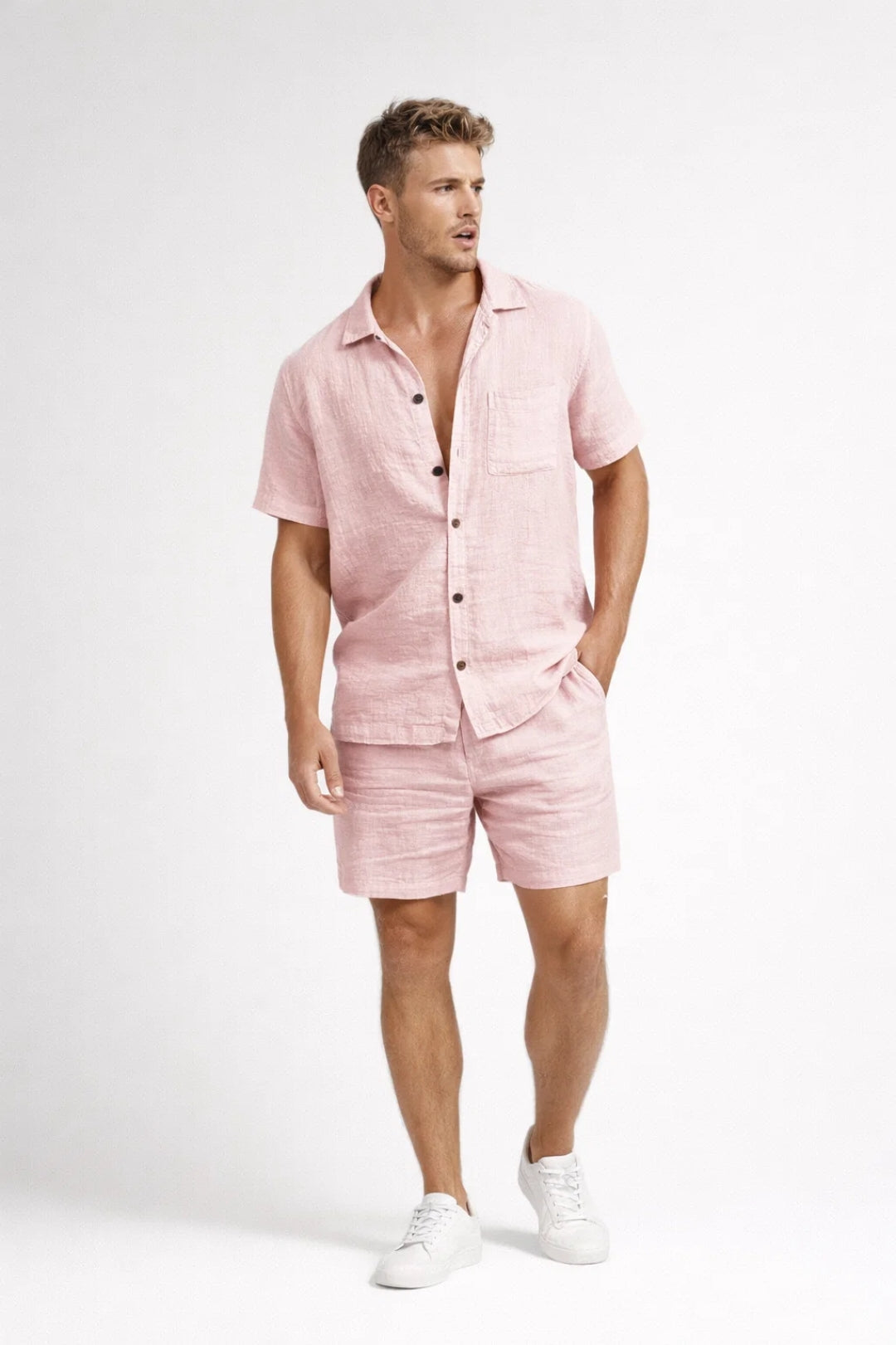 Men’s Set – Matching Cuban Collar Shirt and Shorts | Summer