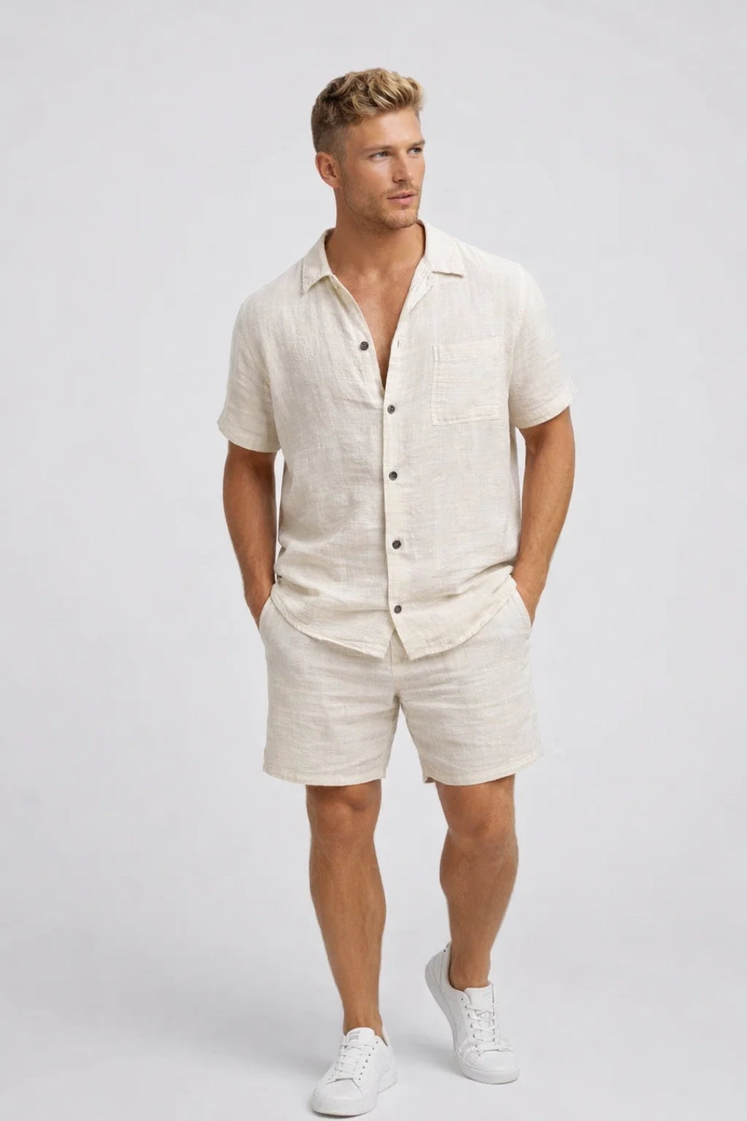Men’s Set – Matching Cuban Collar Shirt and Shorts | Summer