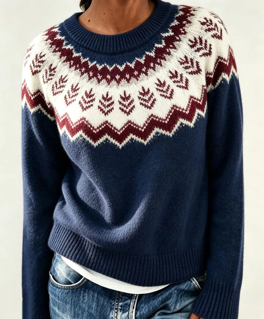 Fair Isle Crew Neck Women's Sweater with Relaxed Fit 0