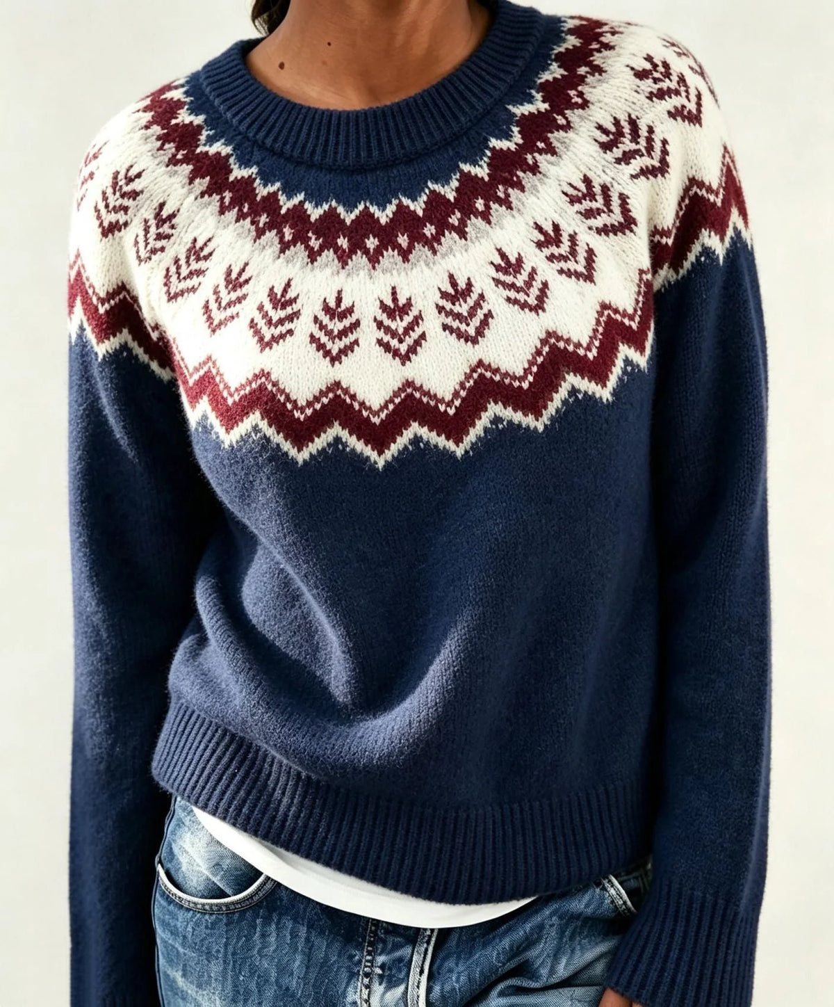 Fair Isle Crew Neck Women's Sweater with Relaxed Fit 0