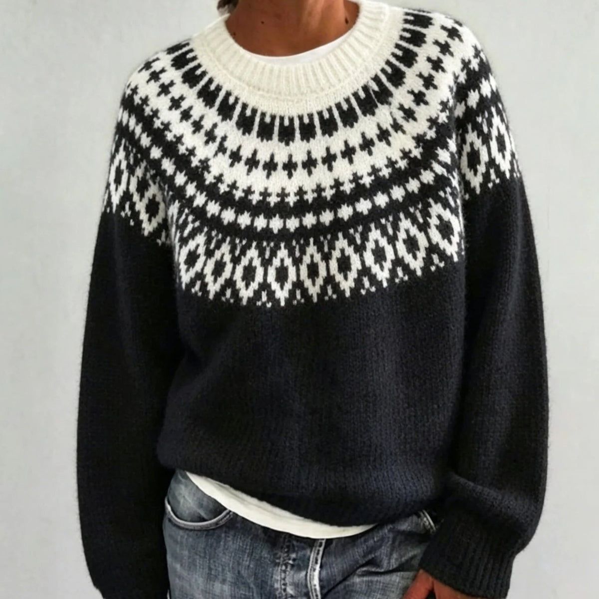 Fair Isle Crew Neck Women's Sweater with Relaxed Fit 4