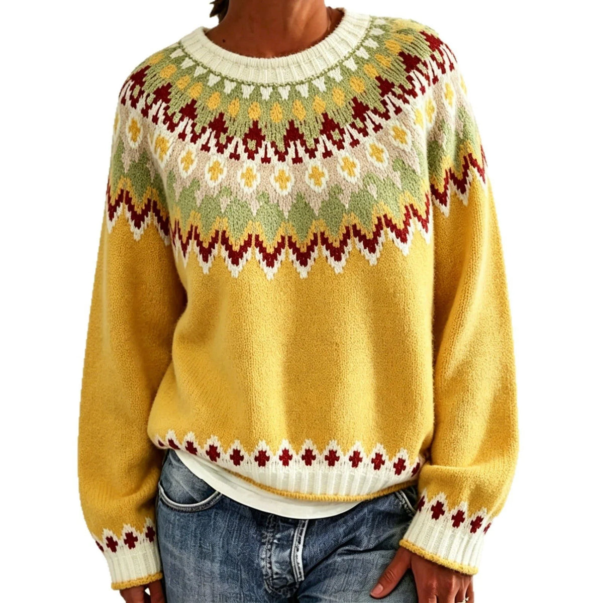 Fair Isle Crew Neck Women's Sweater with Relaxed Fit 5