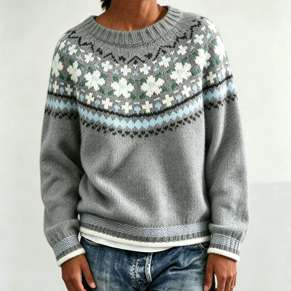 Fair Isle Crew Neck Women's Sweater with Relaxed Fit 8