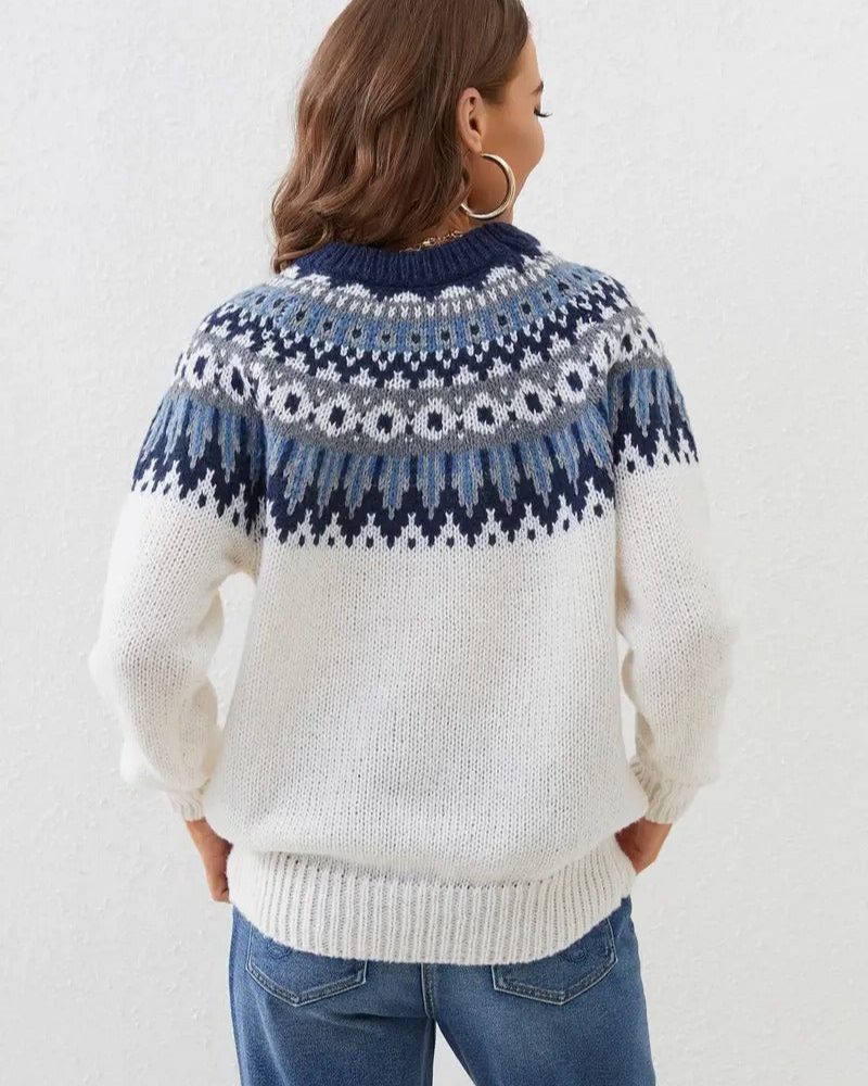 Fair Isle Crew Neck Women's Sweater with Relaxed Fit for Everyday Wear 2