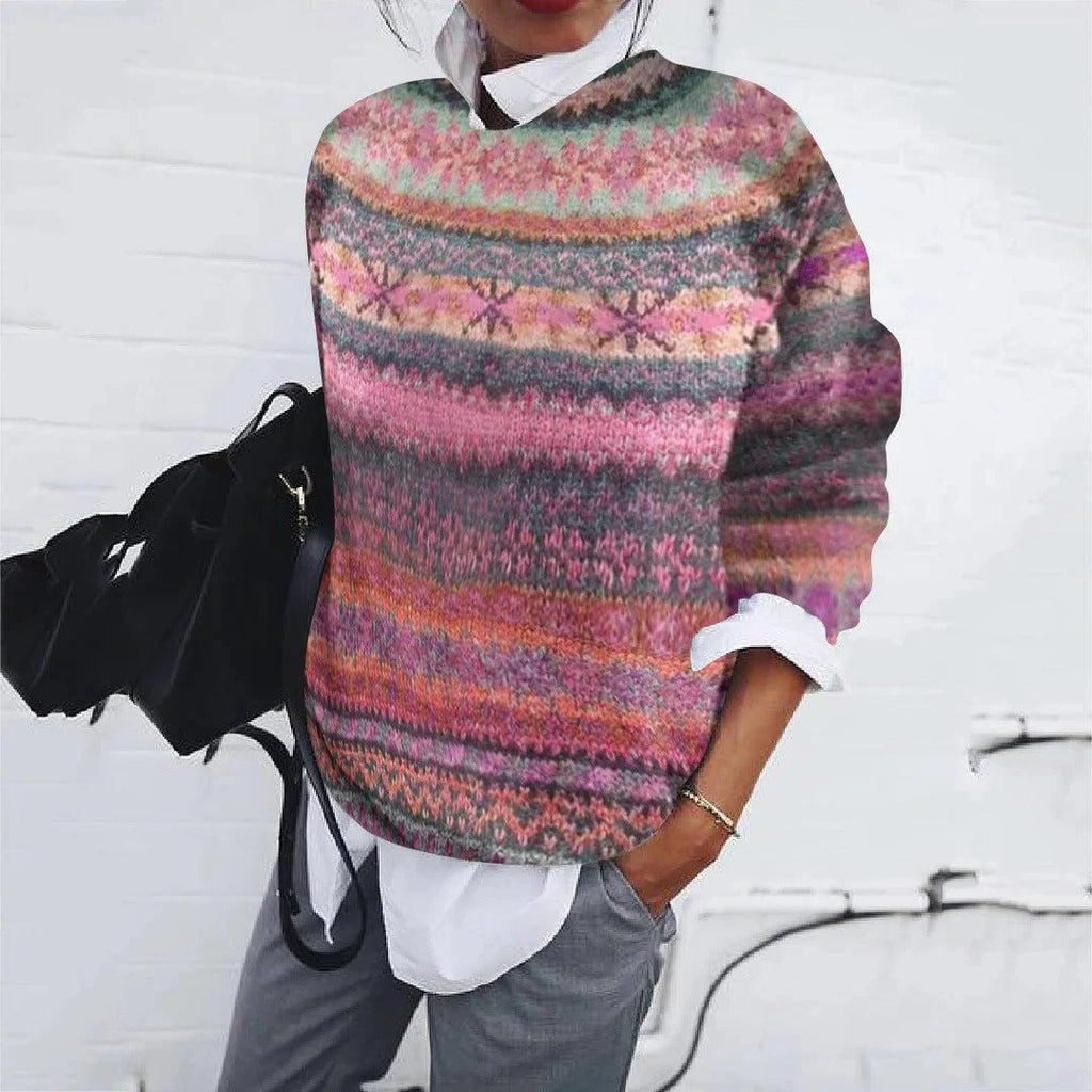 Fair Isle Knit Crew Neck Sweater for Women 2