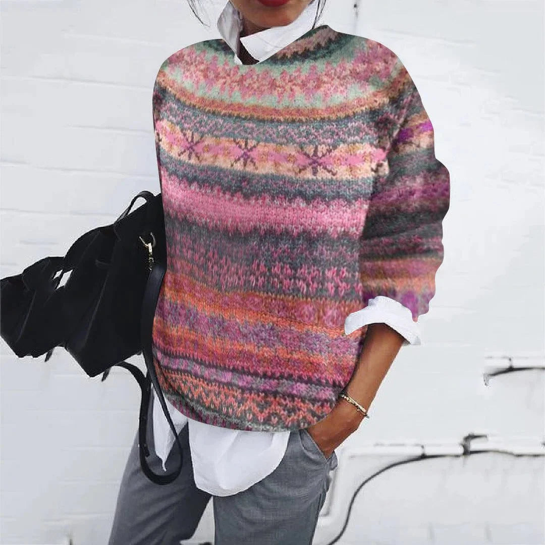 Fair Isle Knit Crew Neck Sweater for Women 2