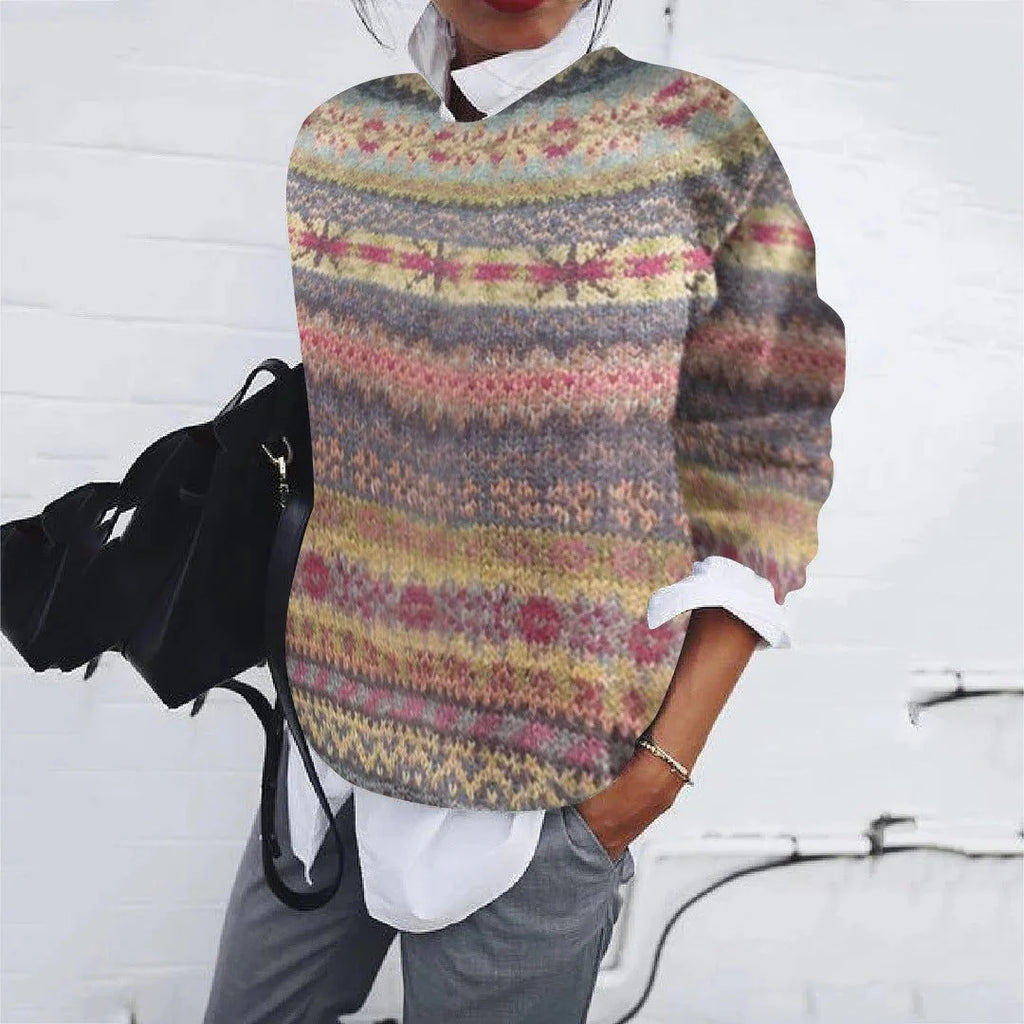 Fair Isle Knit Crew Neck Sweater for Women 3