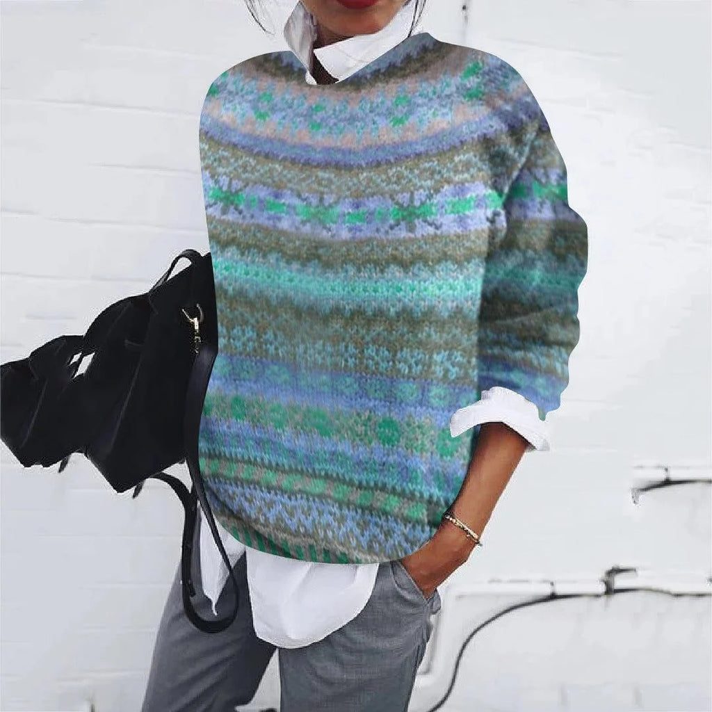 Fair Isle Knit Crew Neck Sweater for Women 4