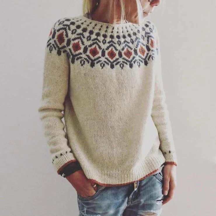 Fair Isle Ribbed Knit Sweater with Relaxed Fit for Women 0