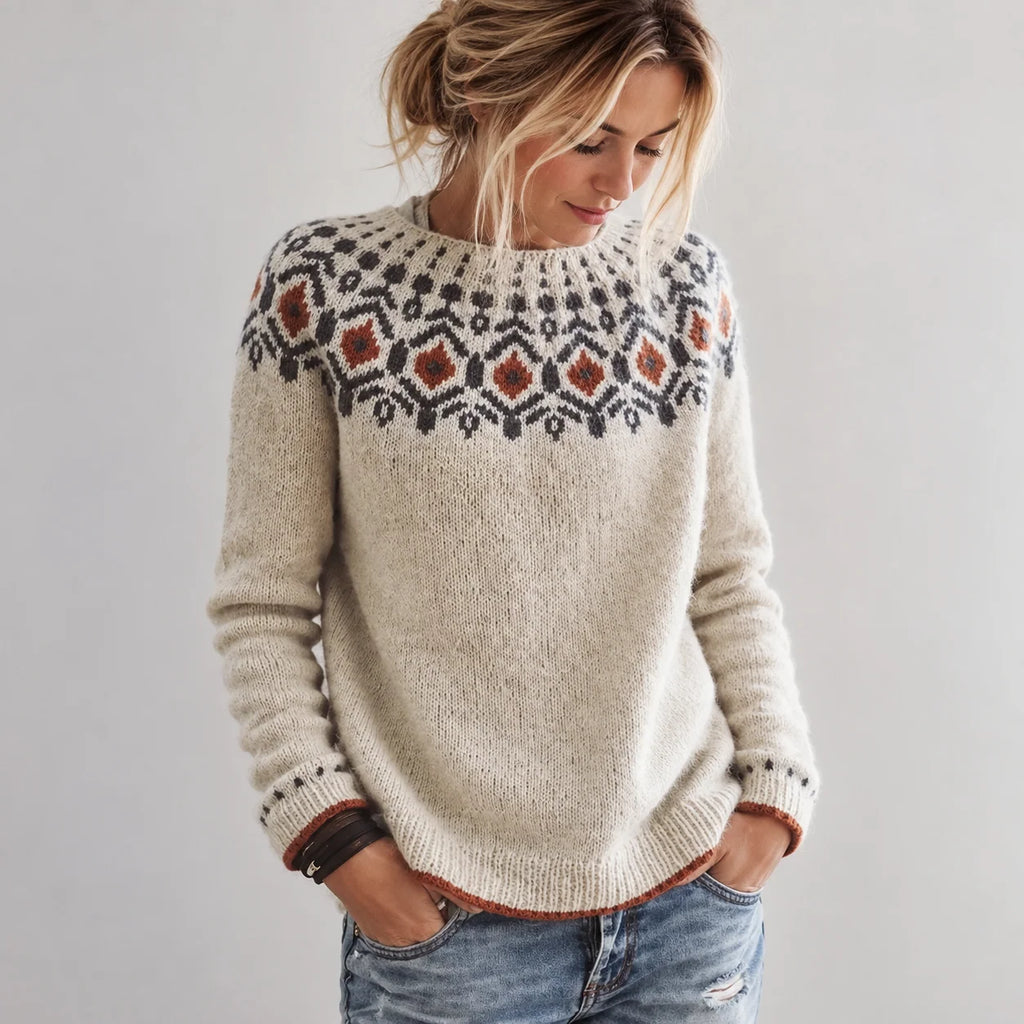 Fair Isle Ribbed Knit Sweater with Relaxed Fit for Women 1