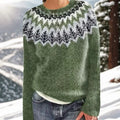 Fair Isle Wool Blend Crew Neck Sweater for Women 0