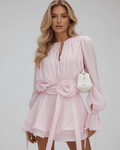 Women’s Mini Dress | Long Sleeves | 3D Rose Belt | Layered Skirt
