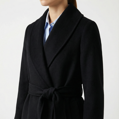 Crown Pure Cashmere Coat | Manteau portefeuille noir luxueux