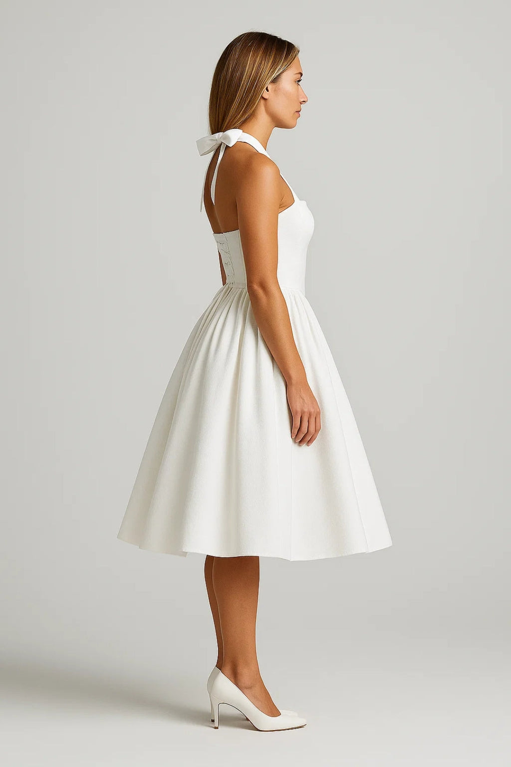 Hella Women’s Halter Dress | Vintage Midi Silhouette | Flared Skirt