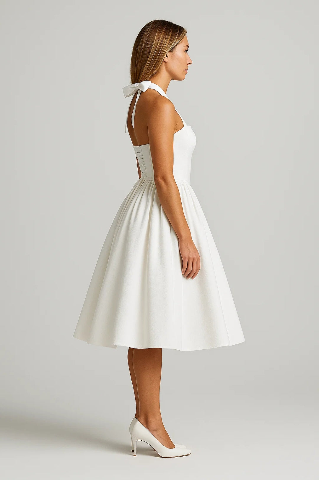 Hella Women’s Halter Dress | Vintage Midi Silhouette | Flared Skirt