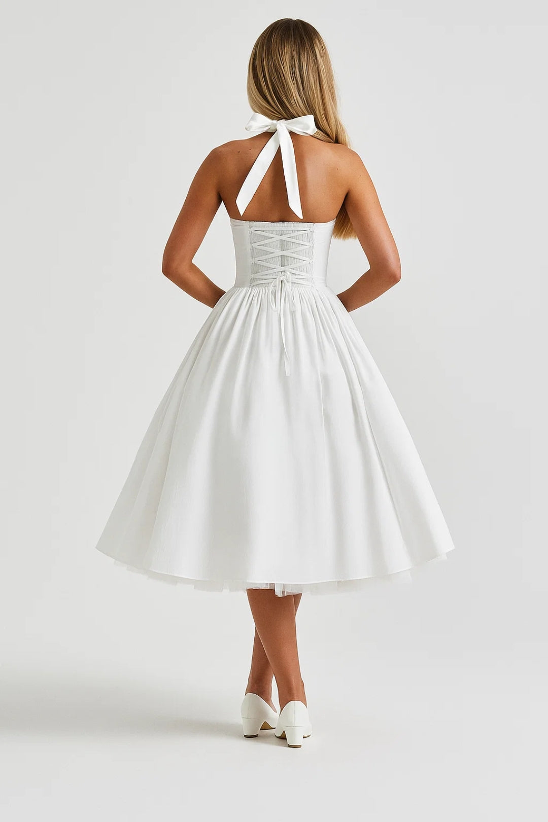 Hella Women’s Halter Dress | Vintage Midi Silhouette | Flared Skirt