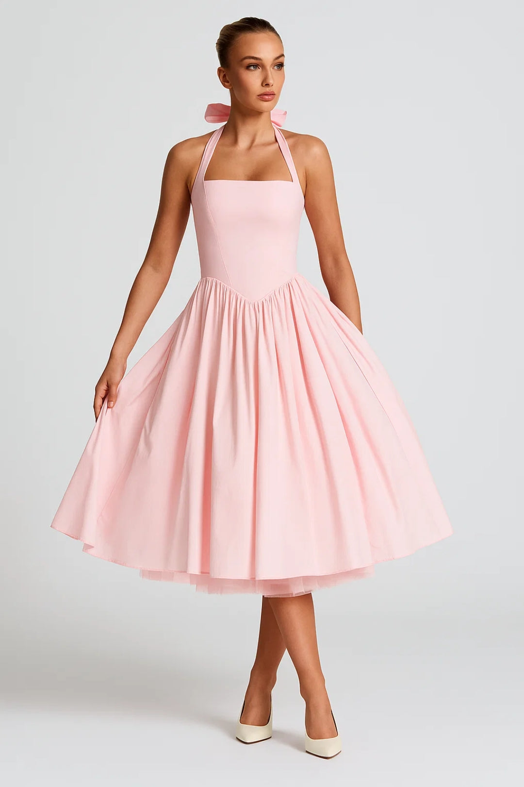 Hella Women’s Halter Dress | Vintage Midi Silhouette | Flared Skirt