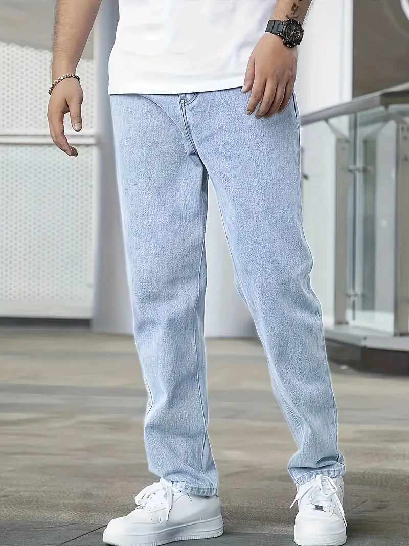 Men's Jeans with Straight Legs and Light Wash