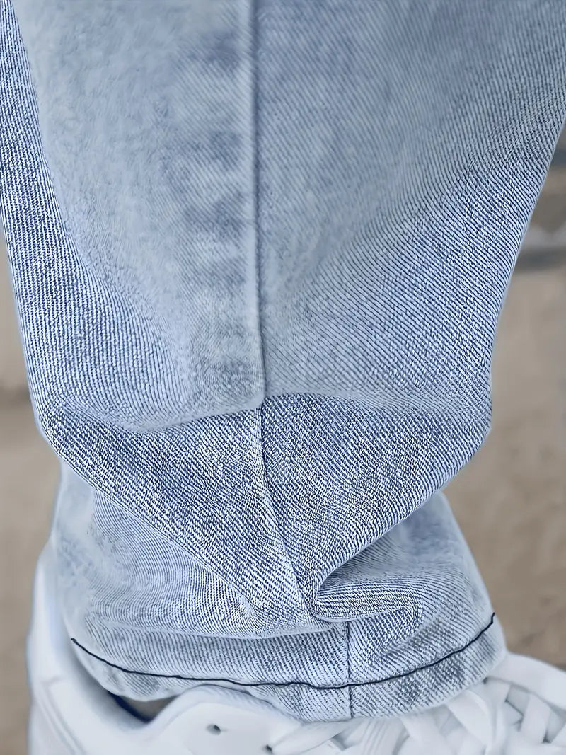 Men's Jeans with Straight Legs and Light Wash