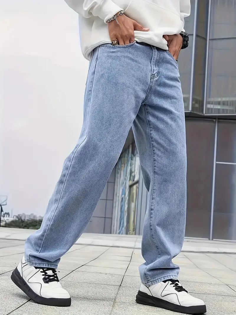 Men's Jeans with Straight Legs and Light Wash