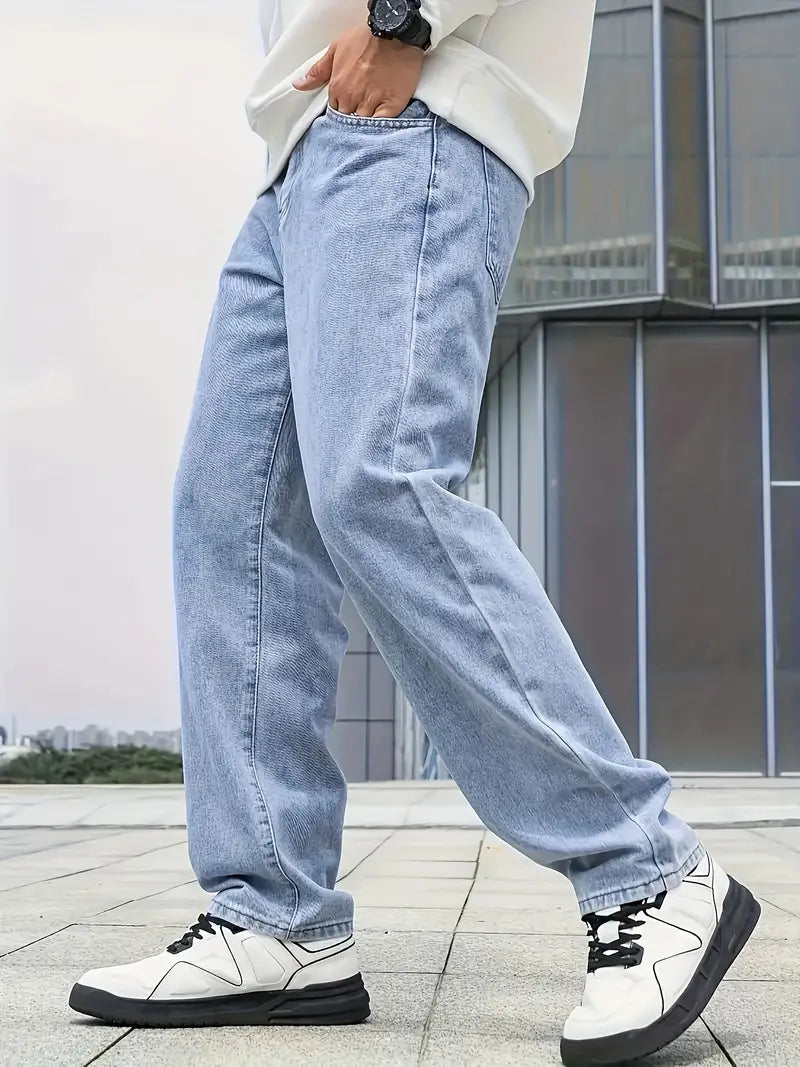 Men's Jeans with Straight Legs and Light Wash