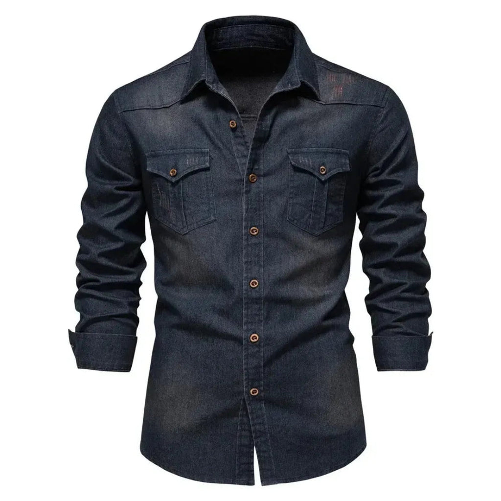 Men's Denim Shirt with Long Sleeves and Button Closure